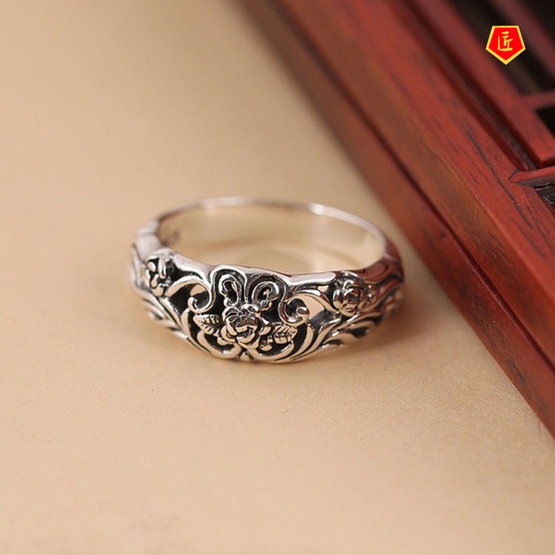 [Ready Stock]Vintage Silver Black Rose Ring