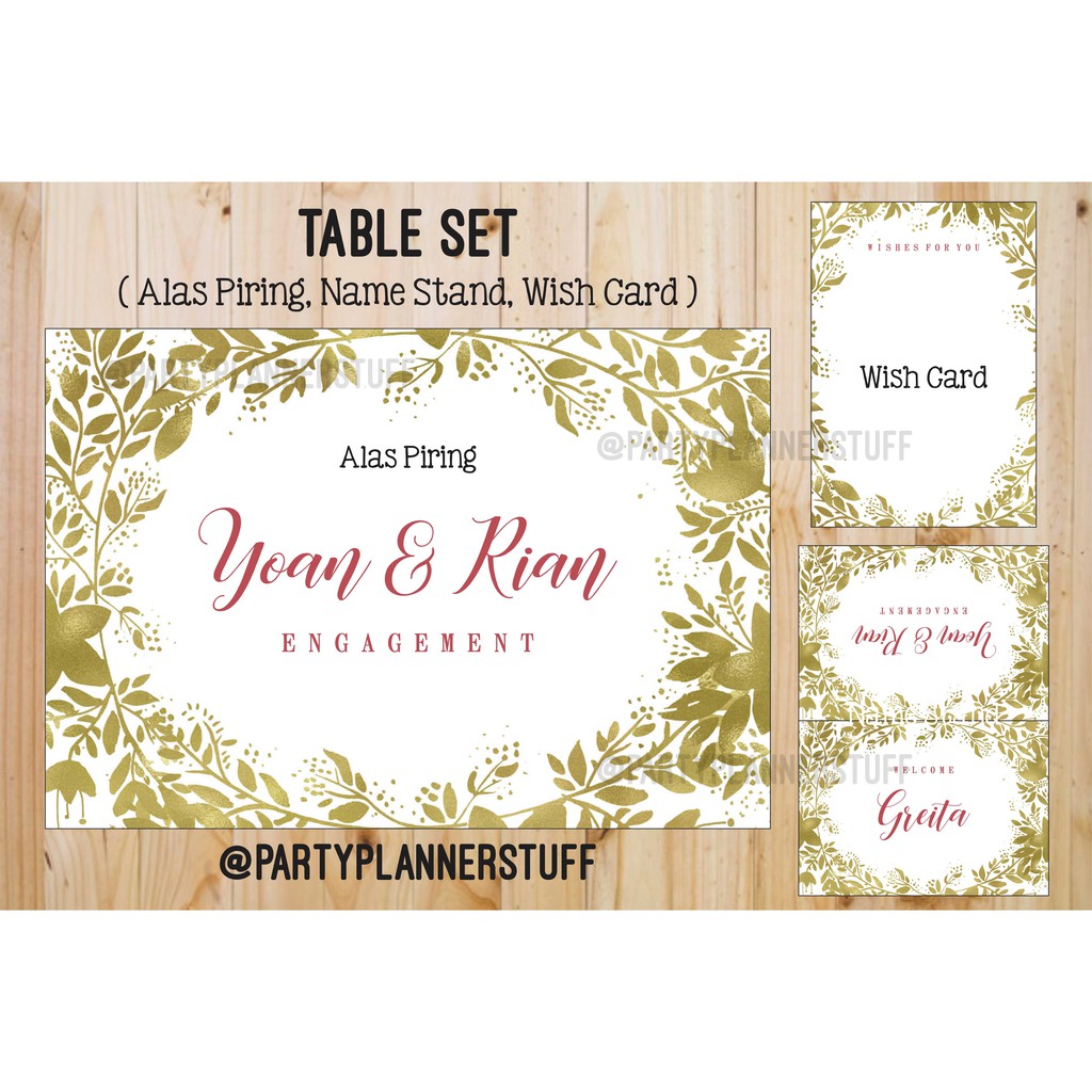 Table set engagement perlengkapan dekor lamaran aksesoris dekor engagement gold maroon custom murah