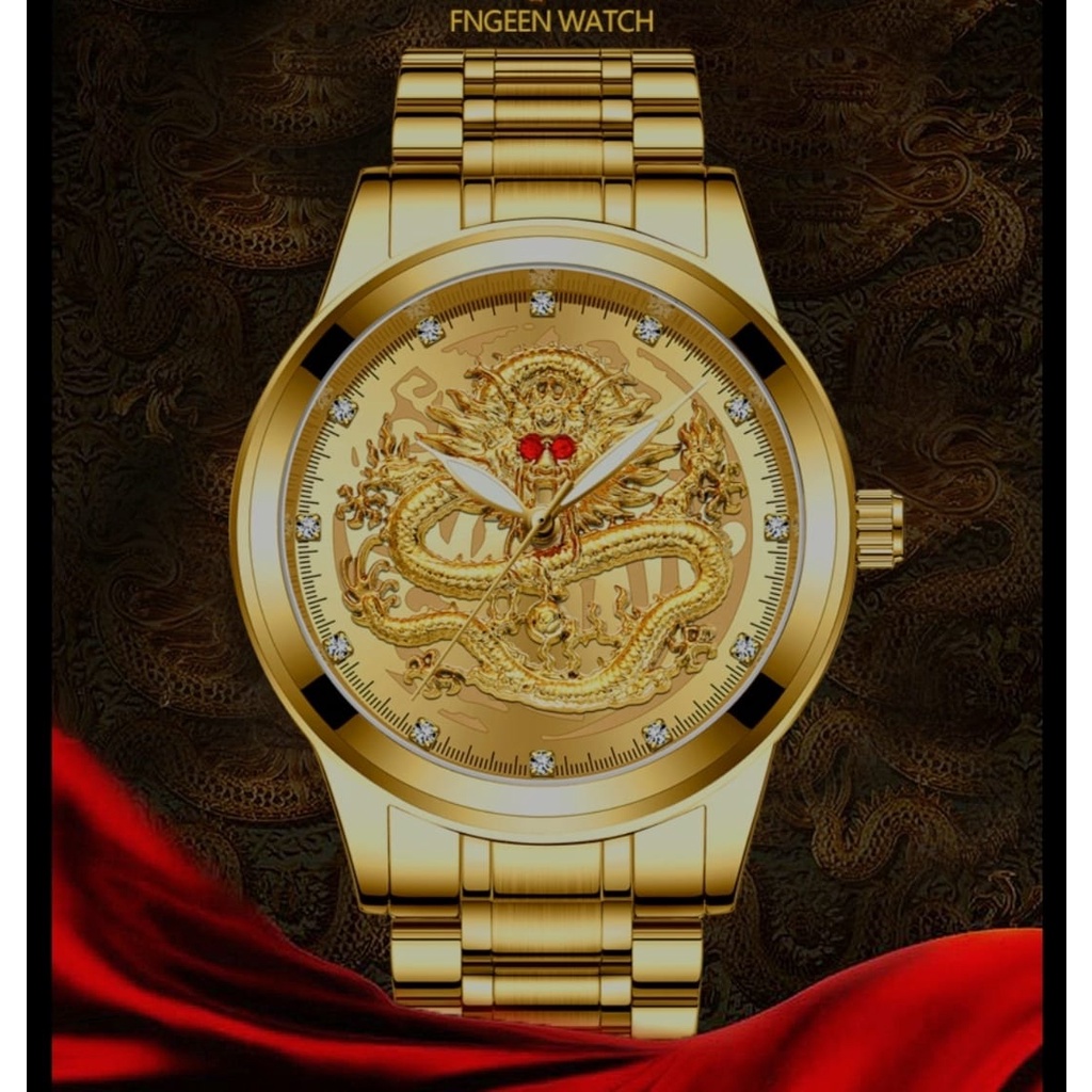 JAM TANGAN PRIA RANTAI ORIGINAL GOLD FNGEEN NAGA OLYMP STAINLESS IMPORT EMAS JAM075G1 KEREN PREMIUM