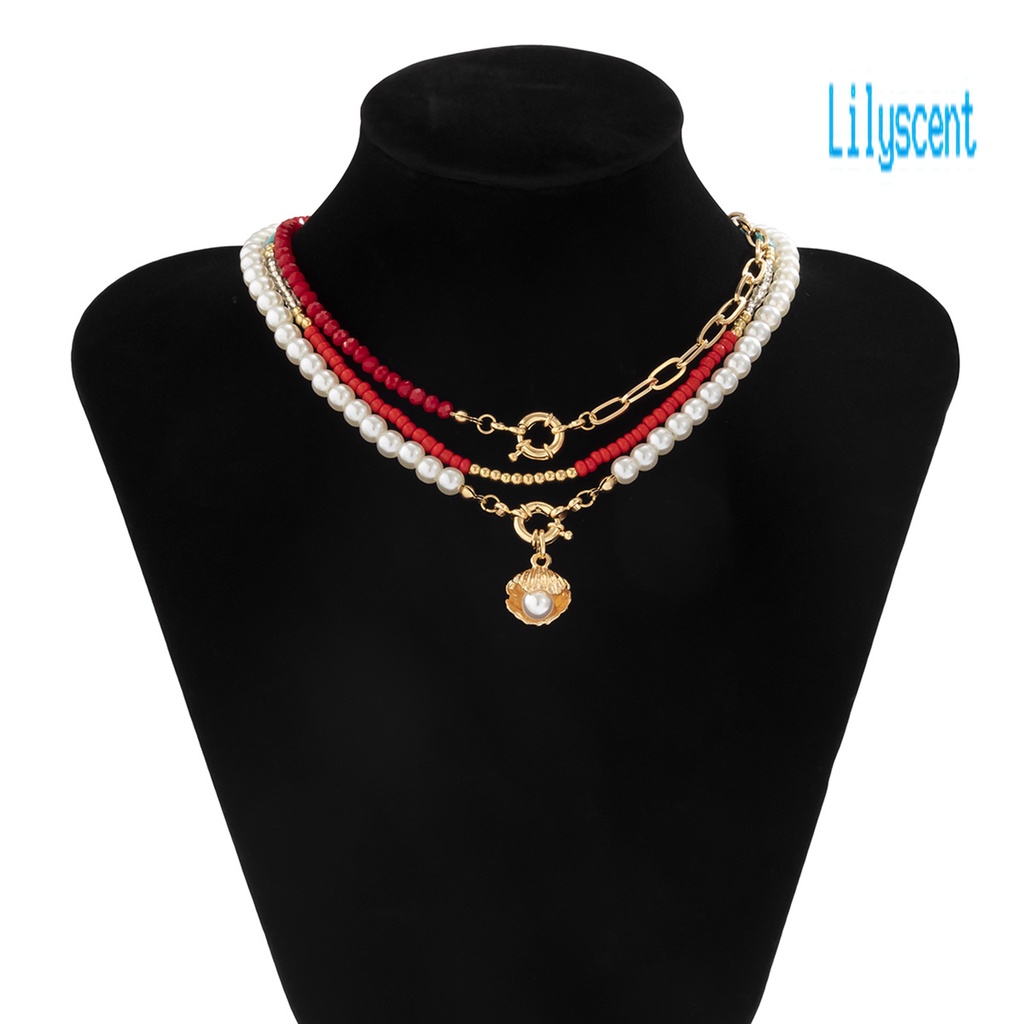 3pcs Kalung Multilayer Dengan Liontin Mutiara Imitasi Untuk Wanita