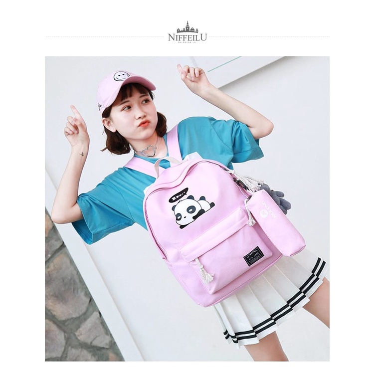 Twenty Bag - Tas Ransel Sekolah Anak Wanita Dan Pria Untuk Anak PAUD TK SD SMP REMAJA Terbaru 2021 Kekinian Motif Carakter PANDA TIDUR 4IN1 Korean Sytle Multifungsi Bahan Canvas