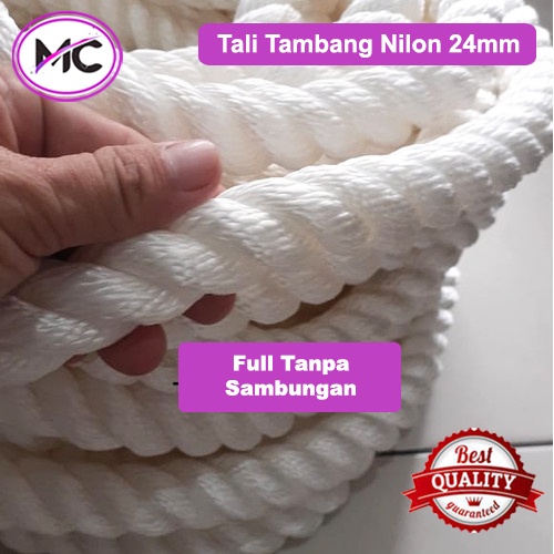 Tali Tambang Besar Nilon 24 mm Nylon Rope Pengikat Barang Putih Halus Qualitas Eksport Untuk Kapal Pengaman Safety Ikat Ternak Sapi Kerbau Kambing