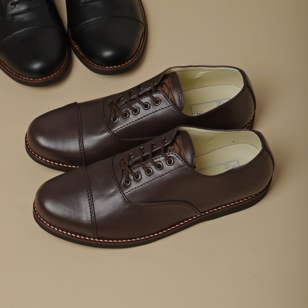 OXFORD BROWN - Sepatu Pantofel Pria Kulit Formal Kantor Kasual Kerja Kuliah Oxford - Pantopel