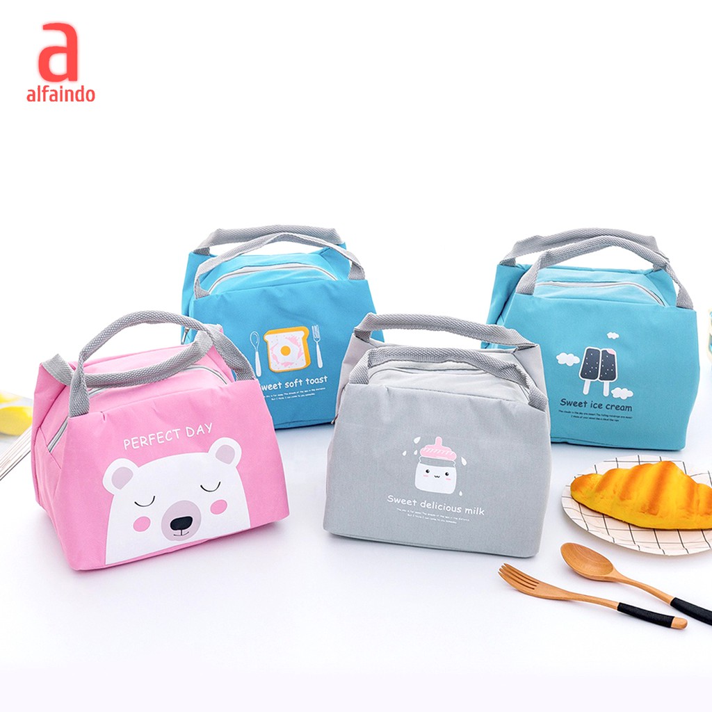 Alfaindo Tas Tempat Kotak Makan Bekal Lunch Box Anak Tahan Panas Praktis Motif Binatang TM015