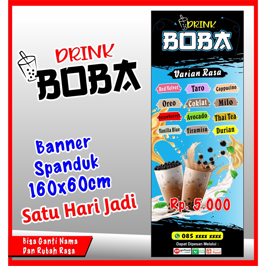 Banner Boba, Spanduk minuman BOBA 160X60cm COD