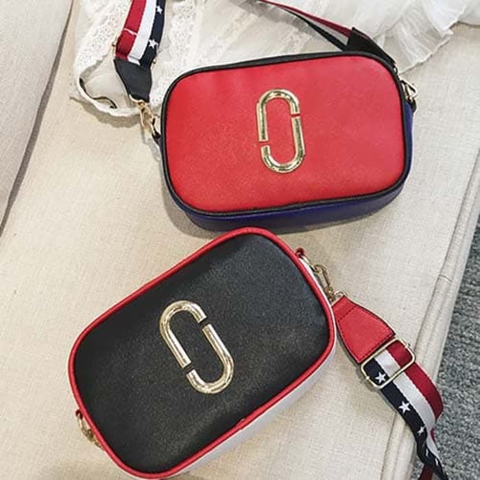 LMX tas selempang kulit wanita tali lebar bta388   Hitam