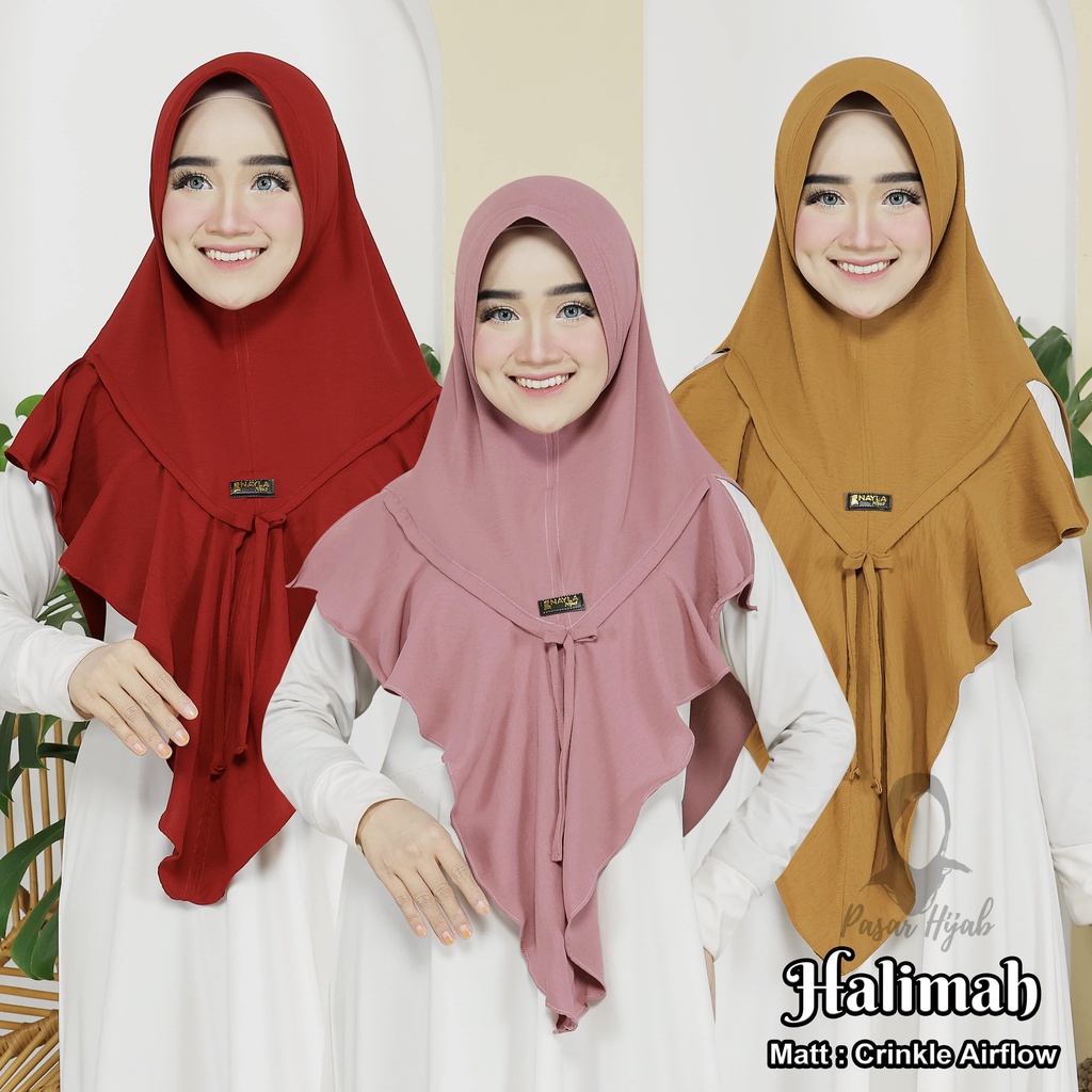 Kerudung Instan HALIMAH Crinkle Airflow Premium Jilbab Bergo Pet Airflow Anti Kusut Pasar Hija'b