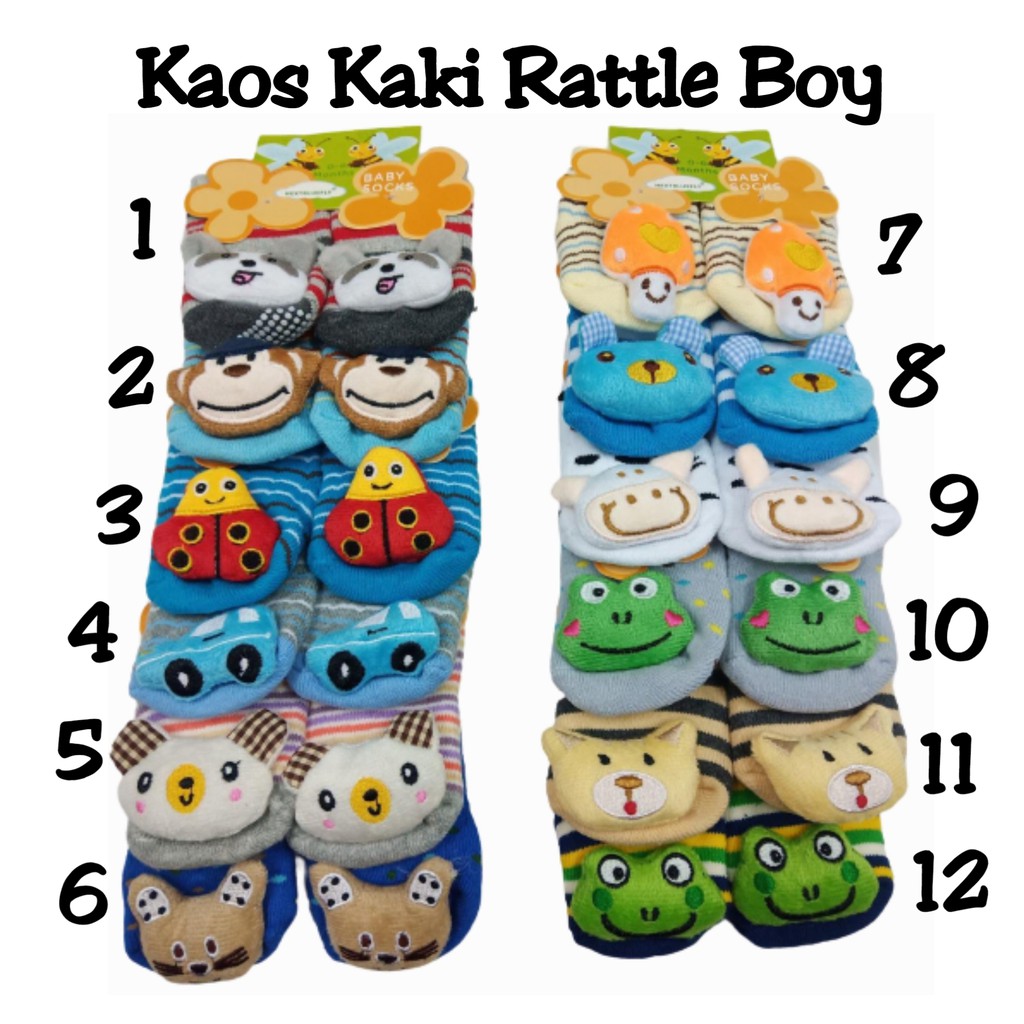 Kaos kaki Rattle 3D Bayi 0-6 Bulan Boy / Kaos Kaki Rattle Newborn / Kaos kaki Bayi