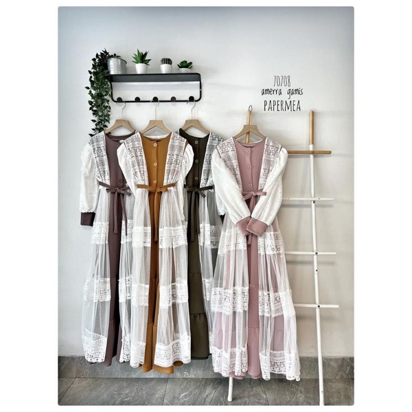 Gamis Maxi Pesta Burklat Tile Knit Papermea Import 70708 2in1 Plus Outer Cardy Lepasan