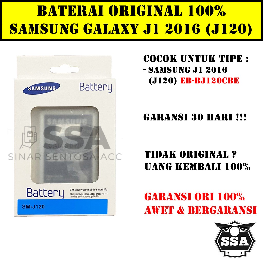 Baterai Original 100% Samsung Galaxy J1 2016 J120 BJ120CBE Ori HP Battery Batrai Batre GARANSI AWET