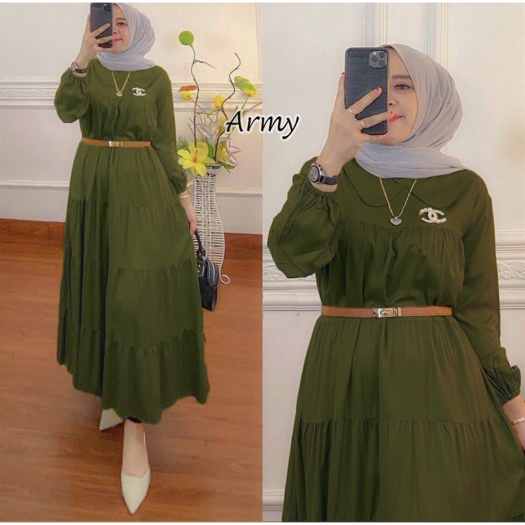 [ free bross &amp; free belt ] MARSYA DRESS BAHAN RAYON PREMIUM LEMBUT || A1 -Gamis wanita terbaru 2021 murah -Gamis wanita terbaru