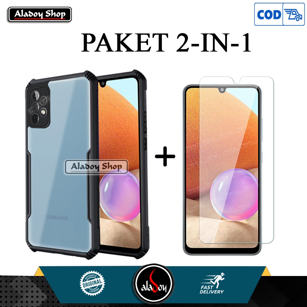 Case Samsung A32 4G 2021 Hard Case Transparent Shockproof Premium Casing + Tempered Glass Layar