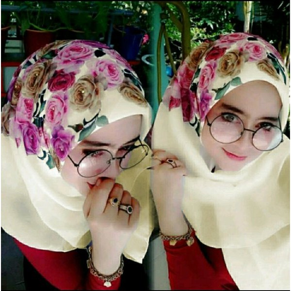 Terbaru Bella jilbab printing putih tulang