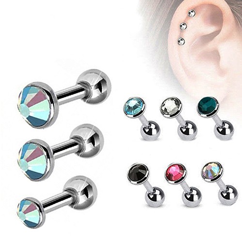 Fresh 3 Pcs Rhinestone Ear Studs Fashion Tragus Helix Bar Cartilage Piercing Earrings