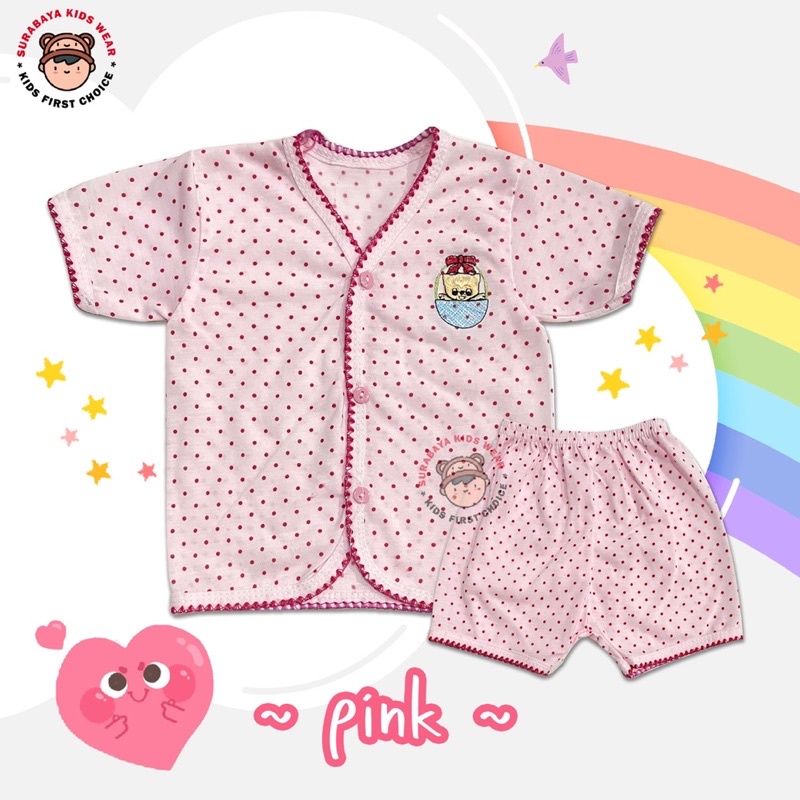 Setelan Anak Laki - Laki dan Perempuan Motif Polkadot Warna / Kaos Kancing