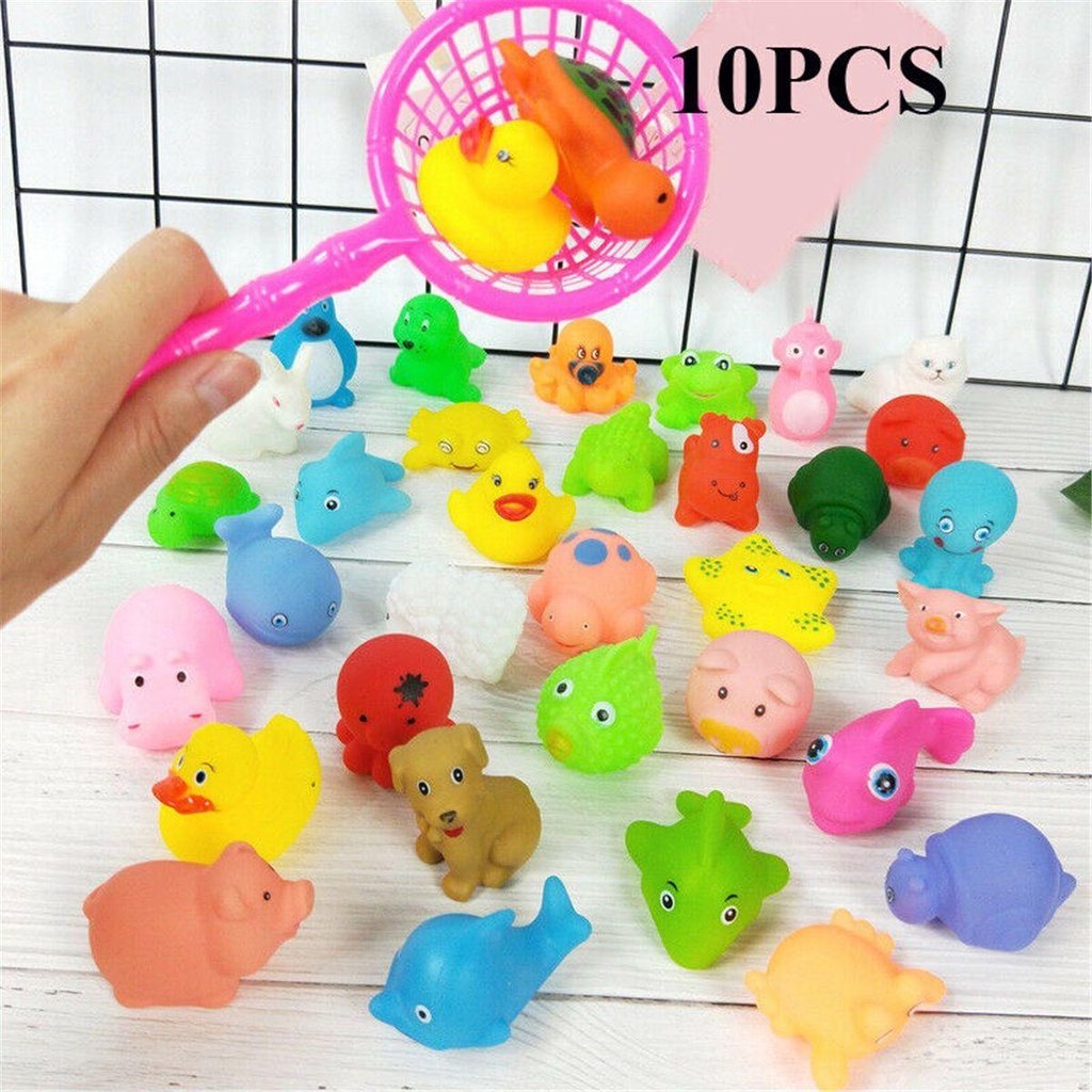 10pcs Mainan Mandi Bentuk Kartun Bebek Bahan Karet Untuk Bayi