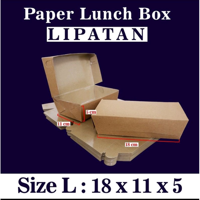 (100pcs) Box Makanan Coklat Lipatan Lembaran Ukuran L / Lunch Box L Craft Brown Lipatan Size L