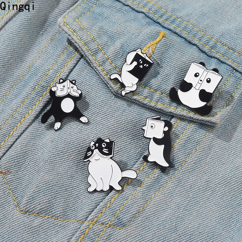 Bros Pin Enamel Bentuk Kartun Hewan Panda Kucing Penguin Untuk Hadiah Teman