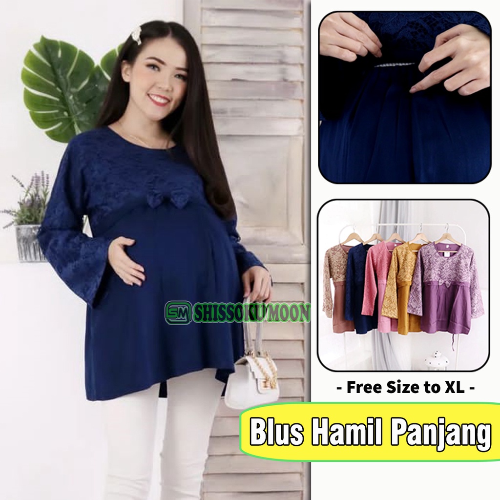 Baju Atasan Hamil  Menyusui Lengan Panjang Model Elegan Bahan Brukat &amp; Rayon Twill - Lassie