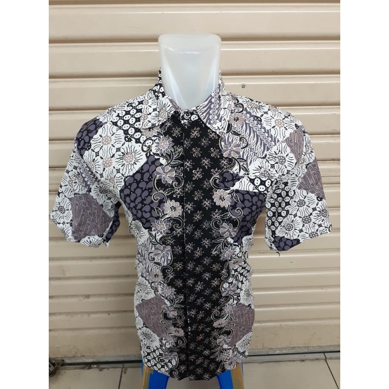 Kemeja Batik Pria Lengan Panjang Dan Lengan Pendek Motif Wajik Abu