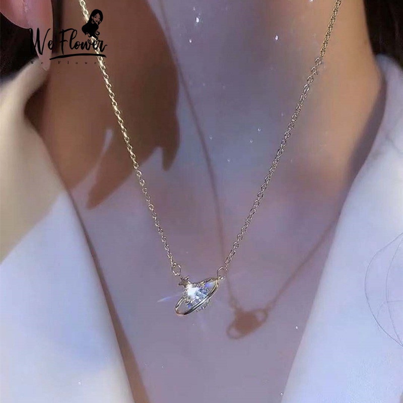We Flower Shining Crystal Starry Sky Star Planet Necklace for Women Girls Korean Fashion Jewelry