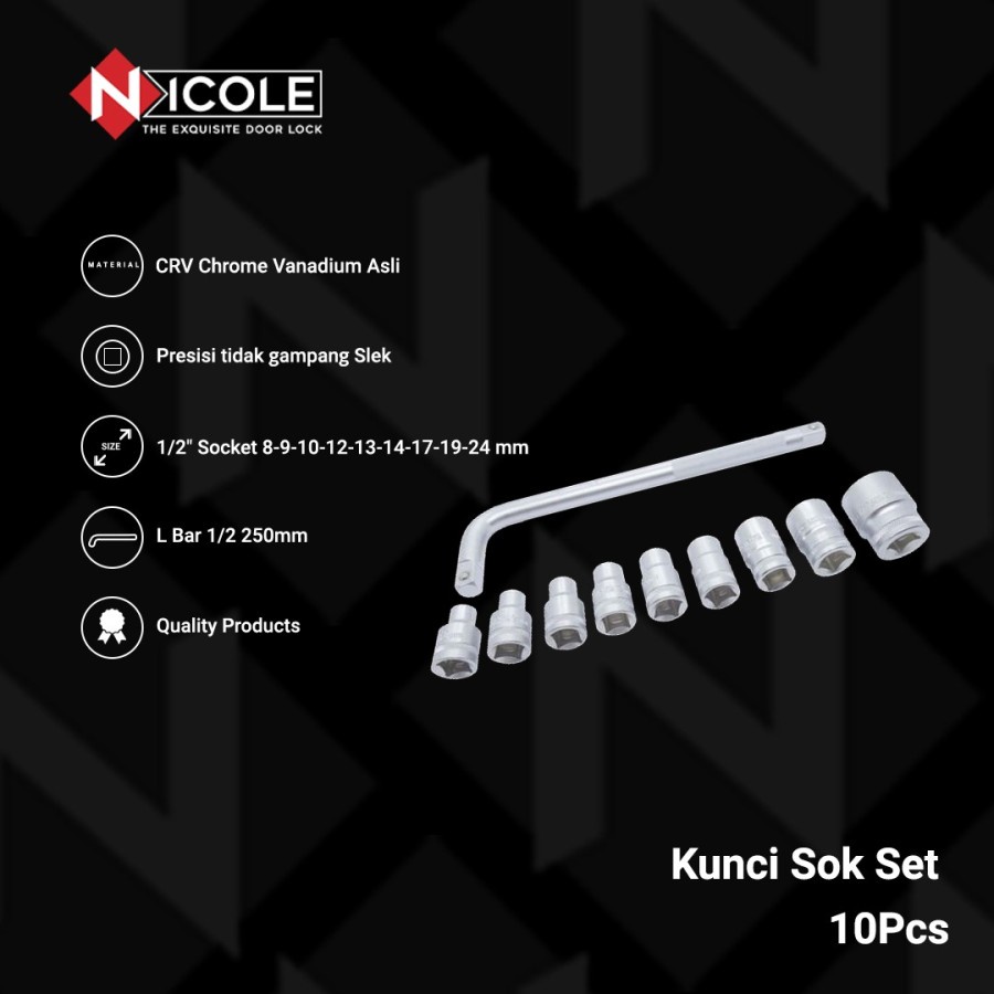 Kunci Sok Set 10Pcs Chrome Vanadium 8-24MM Box PVC Plastik