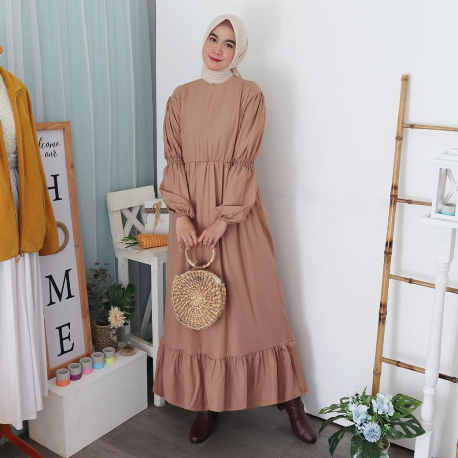 Gamis syar'i wanita katun rayon tanggung brokat T2H6 drees dewasa busui mewah premium hitam murah te