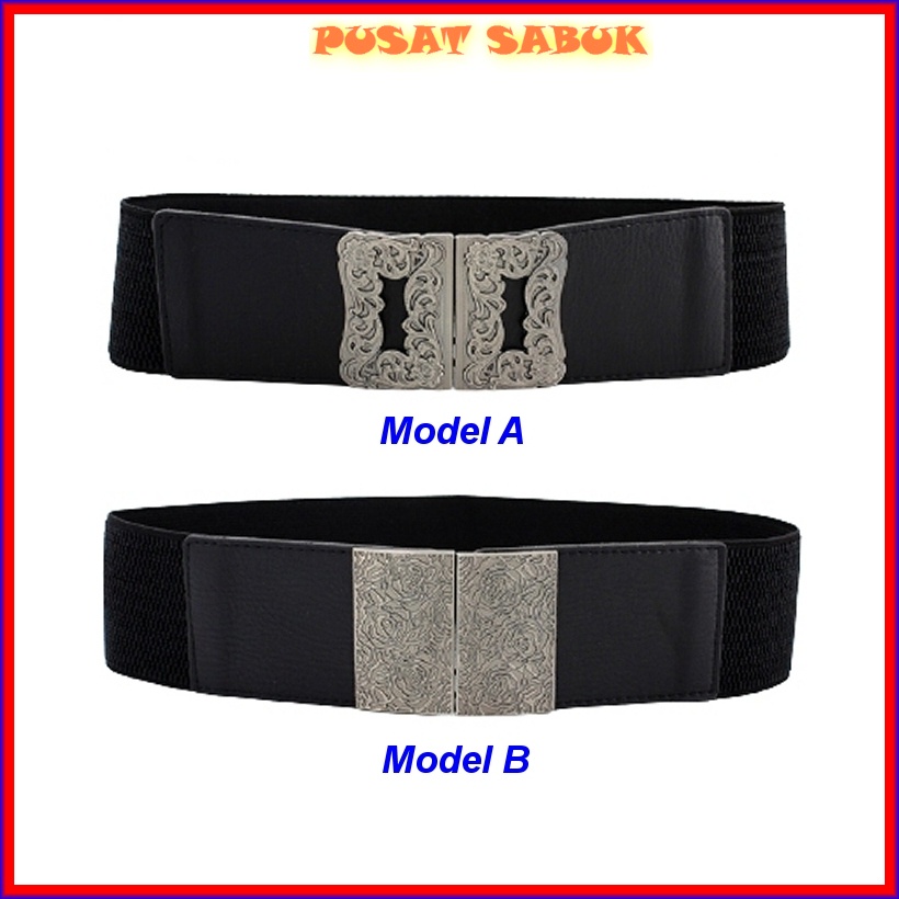 Belt Sabuk Wanita Obi Lebar Karet Ikat Pinggang Fashion Gesper Cewek Korea Elastis Oby Besar Kekinian Jumbo Big Women Gasper Pingang Hitam Merah Putih Blet Mewah Cantik Lentur