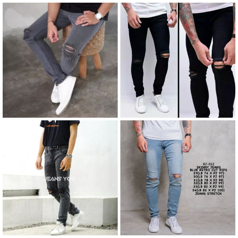 Celana Jeans Pria Cheap Monday 28-37 RIPPED Hitam Abu Item Scrub Putih Navy Bio Blitz Blue Black Bio Wash