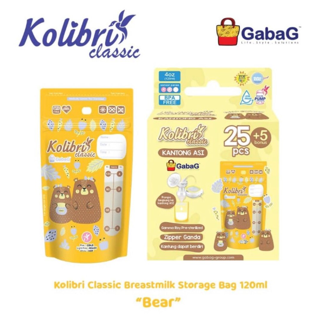 GABAG KANTONG ASI Smart 100 ml BREAST MILK Storage Blue PINK 120 ml Kolibri Classic isi 30