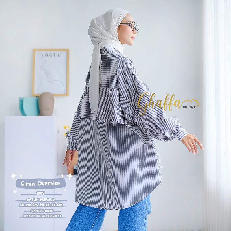 Kemeja blouse wanita muslimah / Giren oversize by ghaffa the label / blouse oversize salur