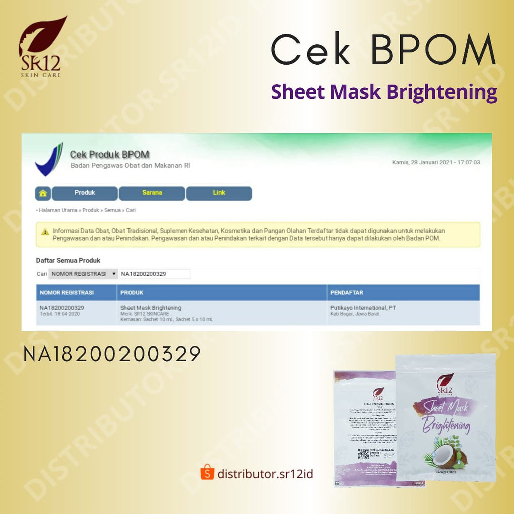 SHEET MASK BRIGHTENING SR12 MASKER PENCERAH WAJAH BPOM ISI 5 SHEET