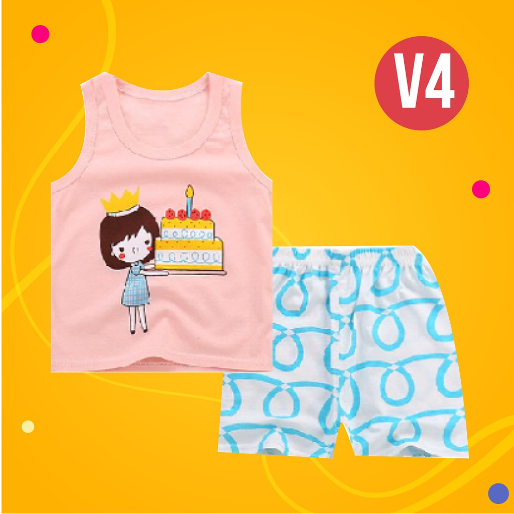 LAPAGO - Set Tanktop Anak Perempuan laki Kartun Setelan Lengan Celana Pendek umur 1 Bulan - 6 Tahun