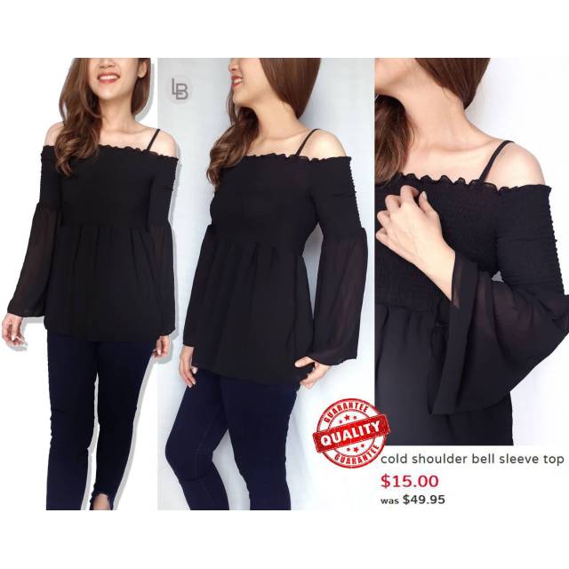 A. Byer Open Shoulder Bell Sleeve Blouse