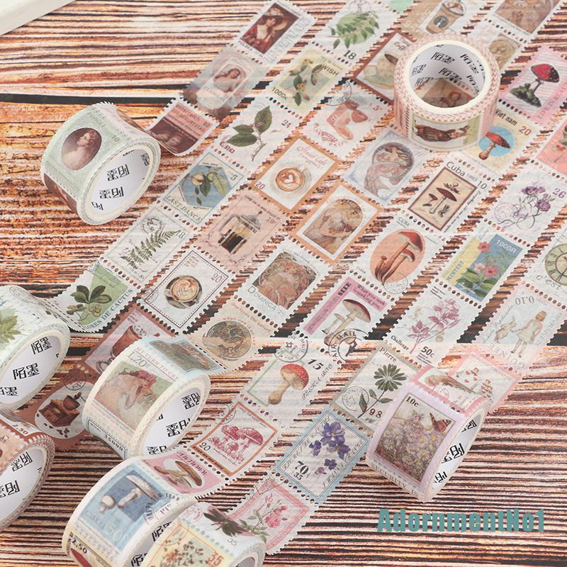 (AdornmentNo1) Tape Stempel Motif Tanaman Retro Untuk Dekorasi Scrapbook / Jurnal