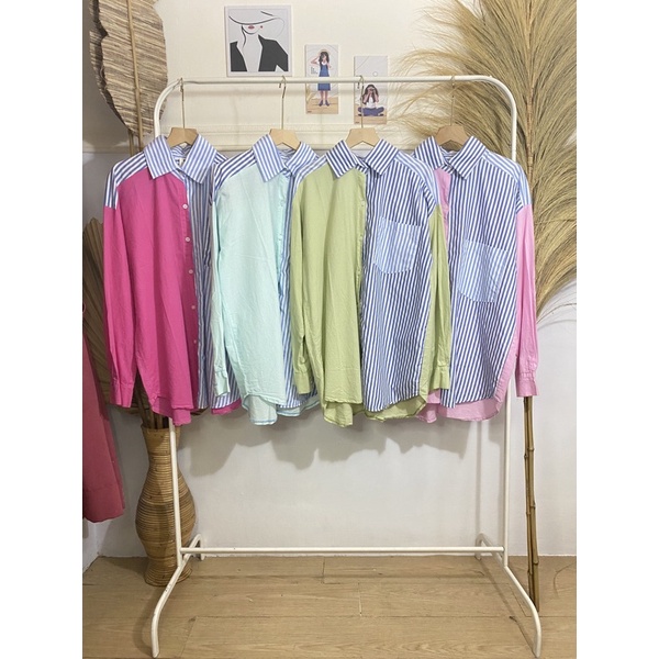 Kemeja Stradivarius salur kombinasi / kemeja Twotone Stiped combination