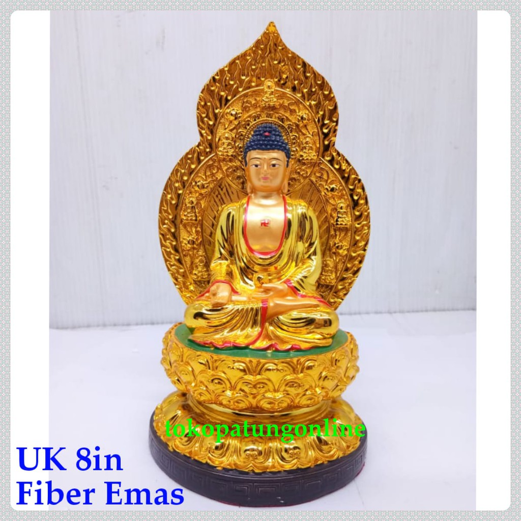 Patung Buddha Amithofo Aura Fiber Emas 08