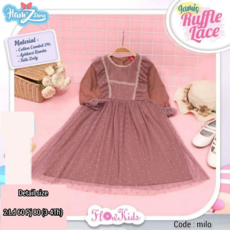 GAMIS RUFFLE LACE ORI HAM'Z STORE // BAJU TILE DOT GAMIS ANAK LUCU FASHION BAJU PESTA ANAK TERBARU