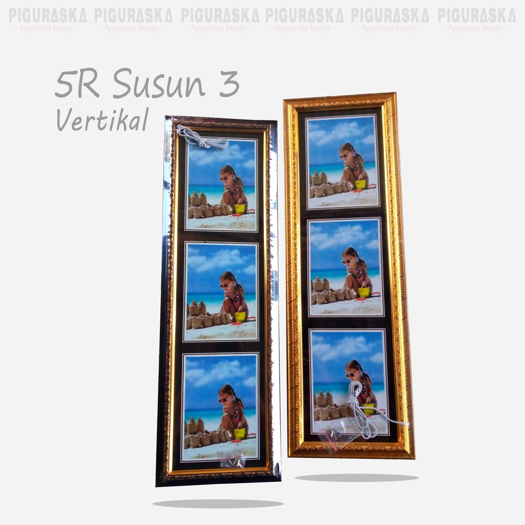 Jual Bingkai Foto 5R Susun Isi 3 Free Kayu Vertikal / Pigura Batik 5R