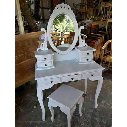 Meja makan cat Duco putih kayu jati