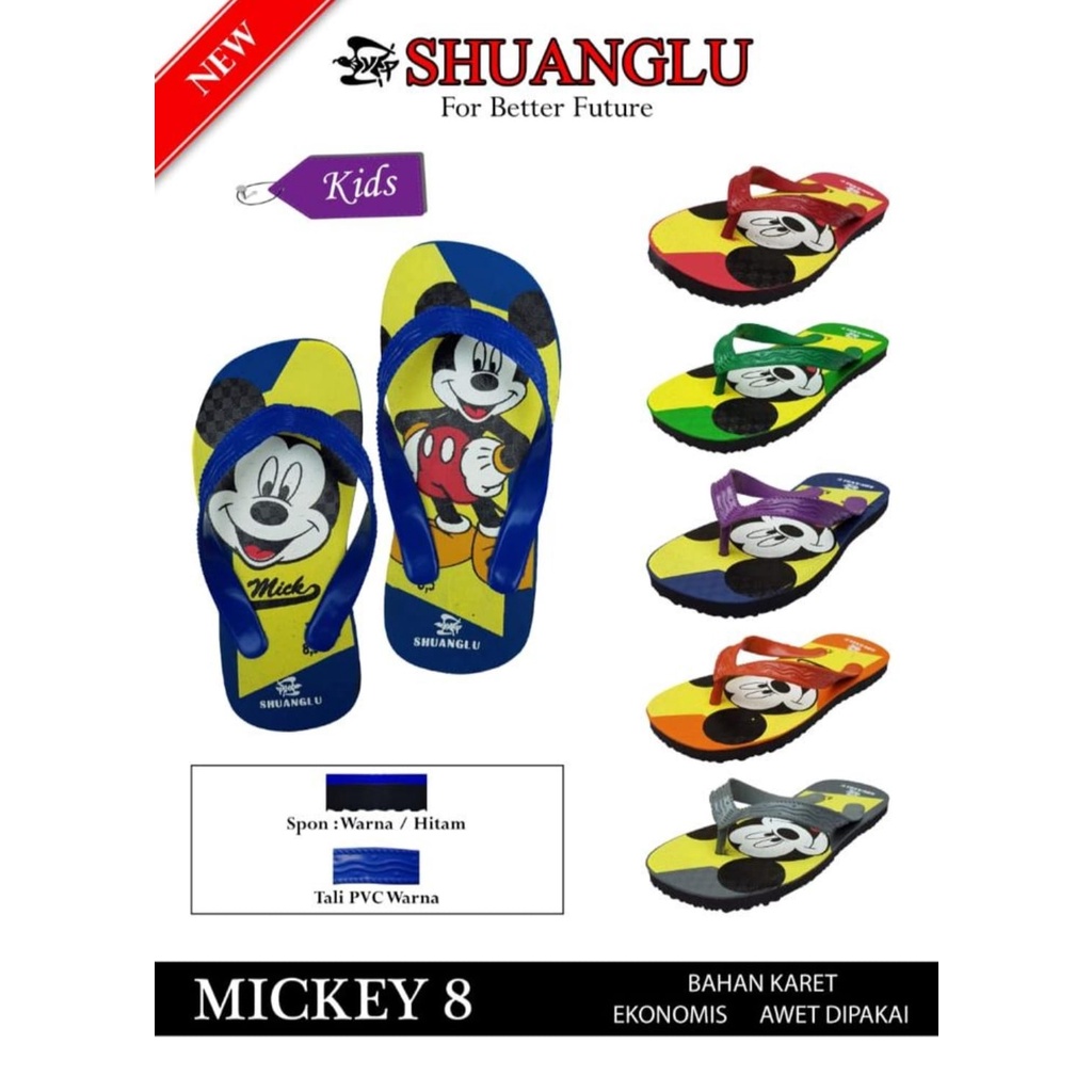 Sandal Jepit Anak SHUANGLU Bahan Karet Anti Licin 2-6 Tahun