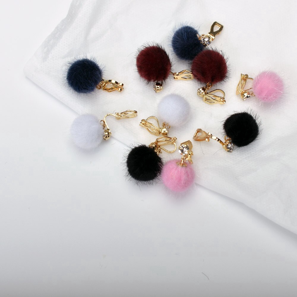 Anting Klip Tanpa Tindik Bentuk Bola Geometris Warna Pink Putih Untuk Wanita