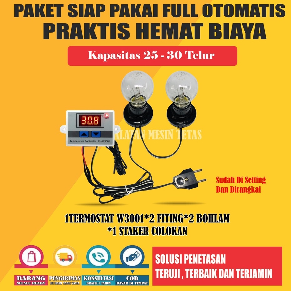 Paket Siap Pakai W3001 Kapasitas 20 Sampai 100 Butir Telur  Termostat Thermo-Hygrometer Termometer Gea Mesin Tetas