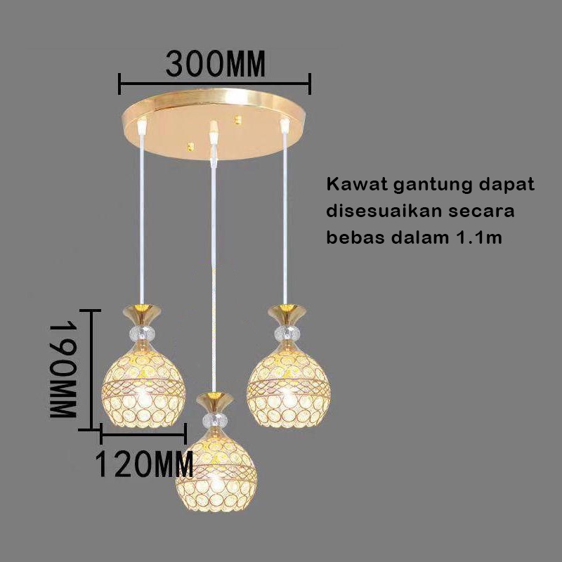 #Garansi#Lampu Gantung Minimalis Kristal 3 in 1 /5 in 1 Bohlam tidak termasuk Bohlam Model E27