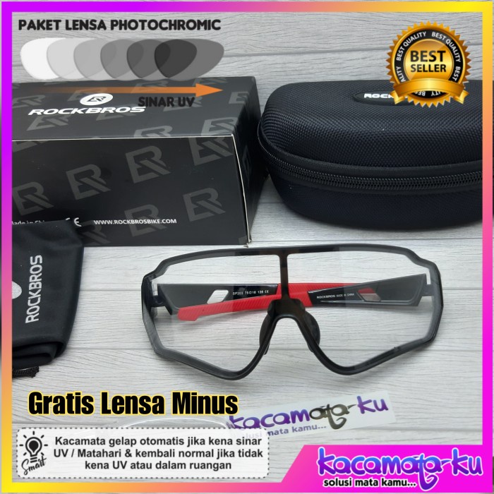 [Belt Pria] Kacamata Gowes Sepeda Mata Minus Photocromic Uv Rockbros Original dw40711