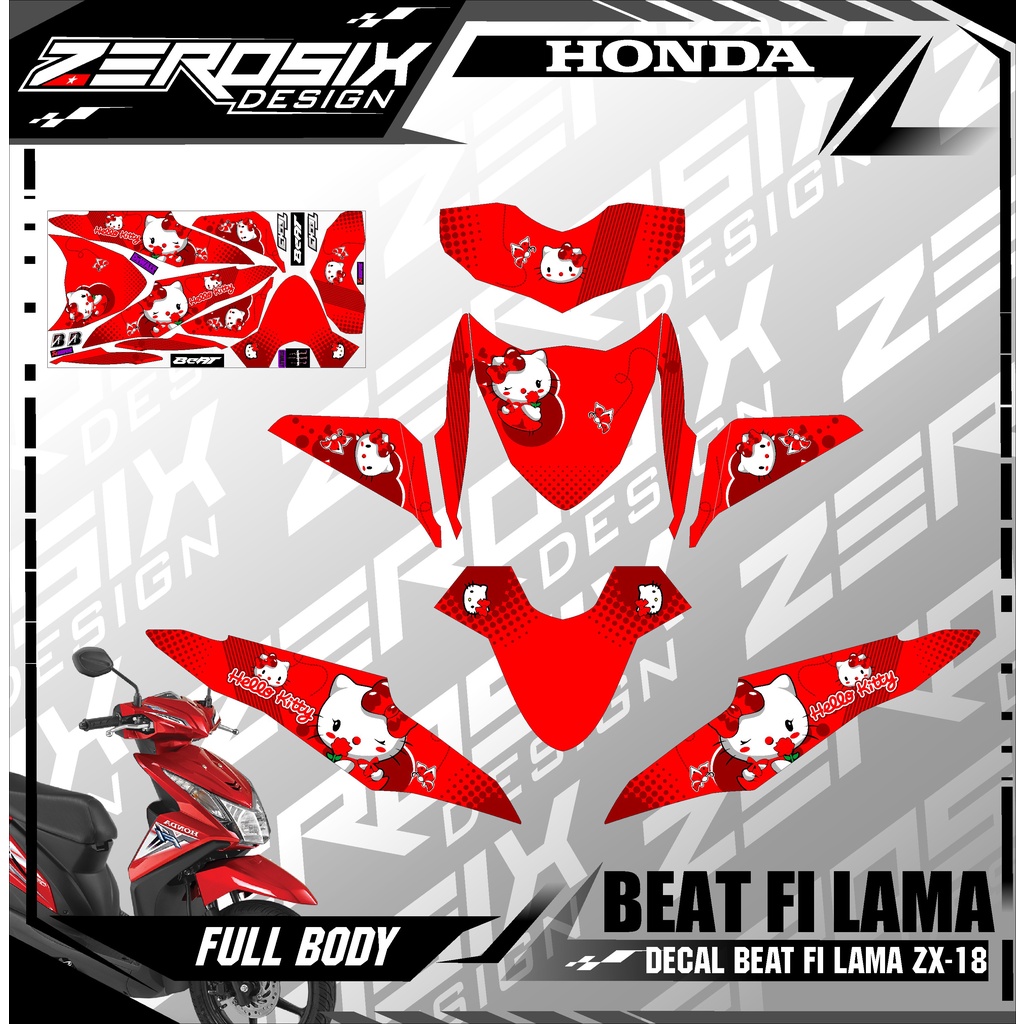 Decal Sticker Fullbody Variasi Beat Fi Lama 2012 / 2013 / 2014 / 2015 Desain ZX 18 Hello Kitty