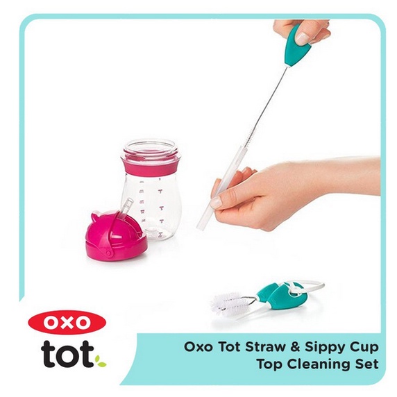 Oxo Tot Straw &amp; Sippy Cup Top Cleaning Set Spout Botol Sikat Brush Travel Size Friendly