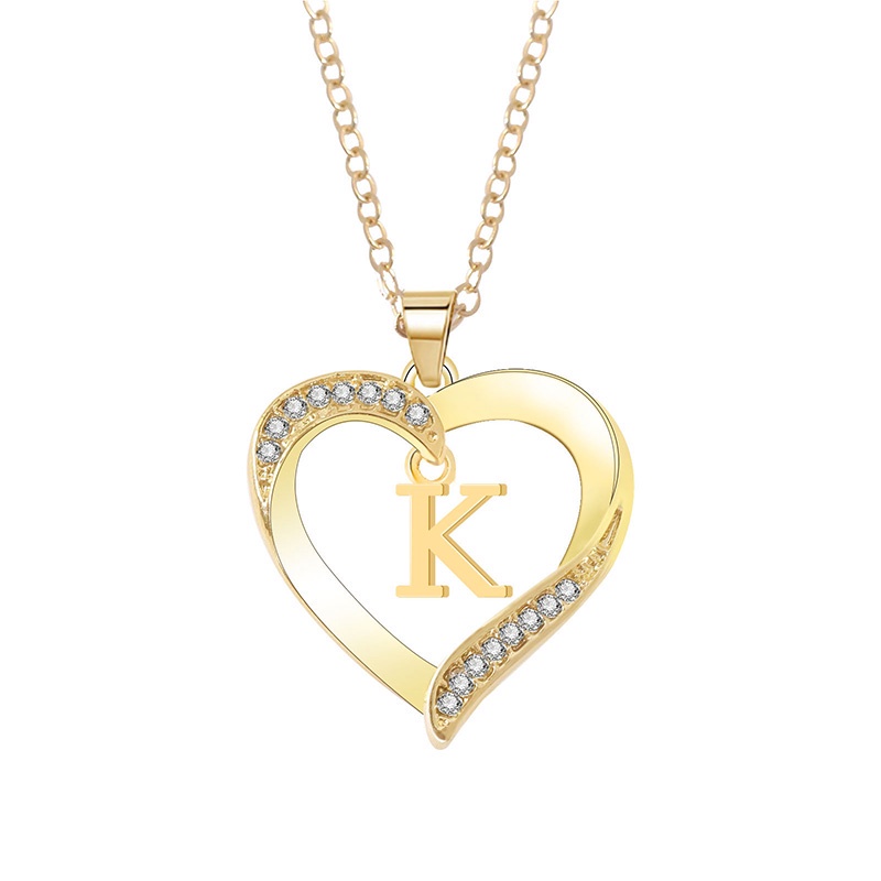Fancyqube Kalung Rantai Liontin Hati 26 Huruf Hias Zircon Untuk Wanita