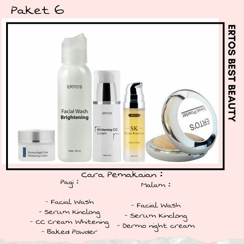Ertos Paket Lengkap Perawatan Wajah original Berminyak Komedo flex hitam pori besar jerawar bruntusan radang kering Glowing-Paket 6