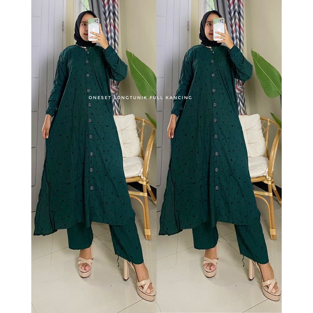 One set Long tunik Rayon Full kancing jumbo
